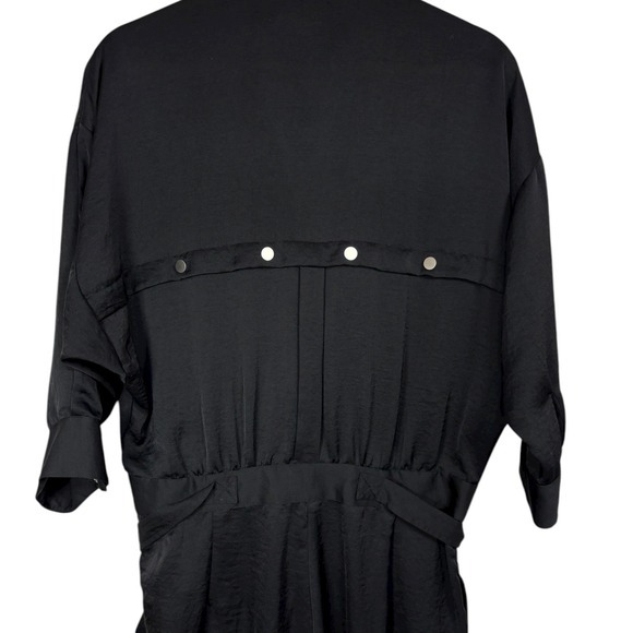 BEBE Black Satin Utility Jumpsuit Sz S Mock Neck Zip Tapered Leg Belted Y2K Goth - Picture 7 of 15